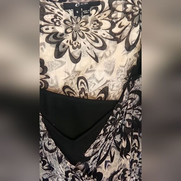 Eci 8 Gray Black 100% SILK LSlv Zipp Flocking Floral Print V-neck Women Blouse - Picture 6 of 12